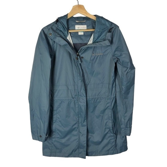 Columbia Arcadia II Teal Blue Full Zip Hooded Rain Jacket S - Picture 1 of 3